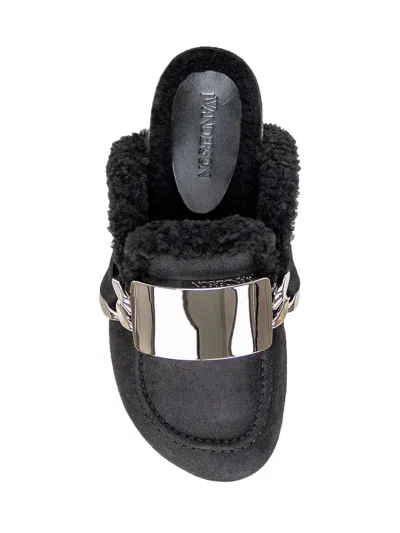 Jw Anderson Shearling Mules In Black
