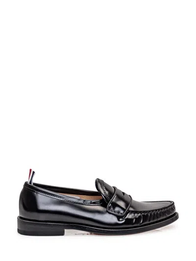 Thom Browne Leather Loafers With Round Toe And Rubber Sole In Black