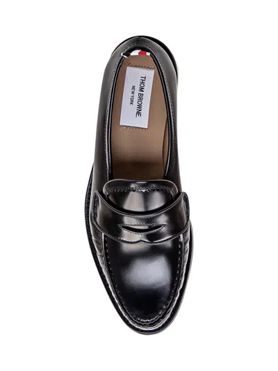Thom Browne Leather Loafers With Round Toe And Rubber Sole In Black