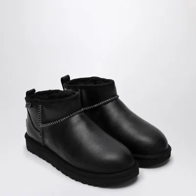 Ugg Classic Ultra Mini Leather Cozy Ankle Boots In Black