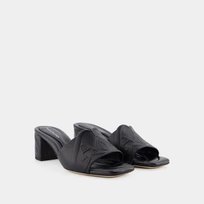 Alexander Mcqueen Black Slip-on Sandals With Embossed Logo In Padded Leather Woman In Black