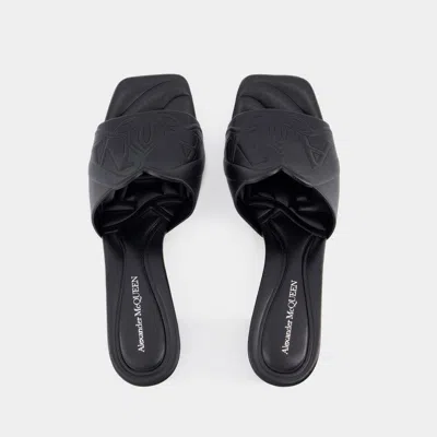 Alexander Mcqueen Black Slip-on Sandals With Embossed Logo In Padded Leather Woman In Black