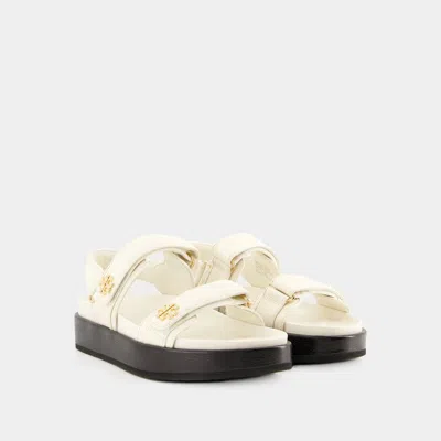 Tory Burch Pave Geo Bombe Miller Low Heel Sandal Shoes In White