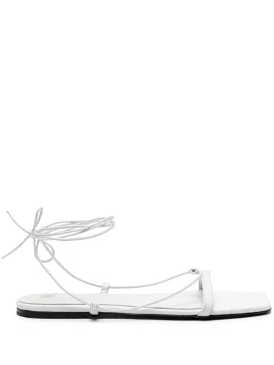 Totême The Croco Lace-up Leather Sandals In White