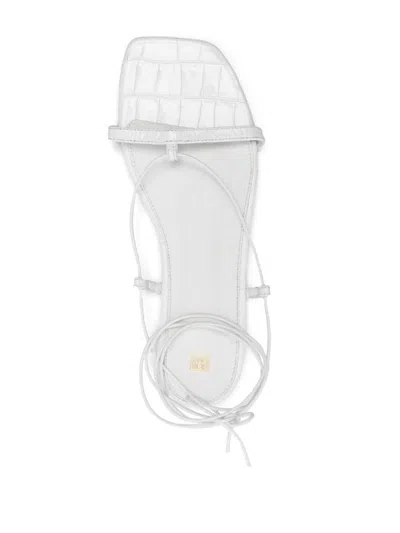 Totême The Croco Lace-up Leather Sandals In White