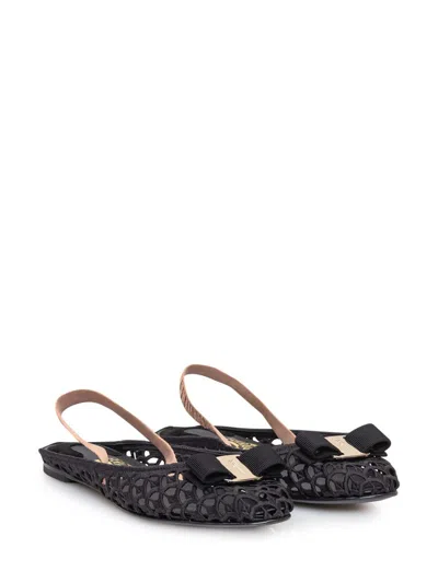 Ferragamo Varina Macramé Weave Slingback Flats In Black