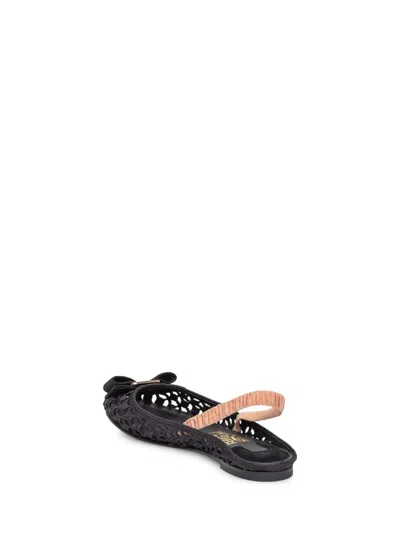 Ferragamo Varina Macramé Weave Slingback Flats In Black