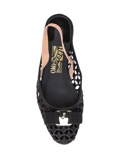 Ferragamo Varina Macramé Weave Slingback Flats In Black