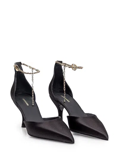 Ferragamo 70mm Cable-link Chain Satin-finish Pumps In Black