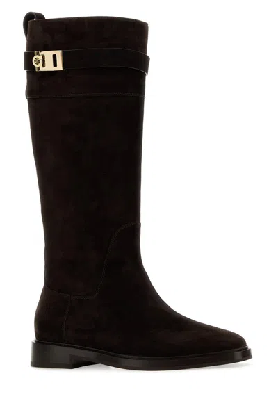 Ferragamo Elegant Roly Riding Boots With Gancini Buckle Detail In Hickoryhickoryhickory