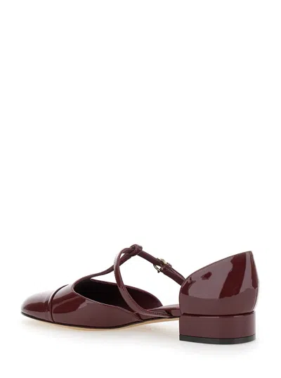 Ferragamo 'lainette' Bordeaux Ballet Shoes With T-strap And Round Toe In Red