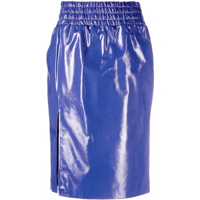 Tom Ford Thigh-slit Leather Pull-on Midi Skirt In Blue