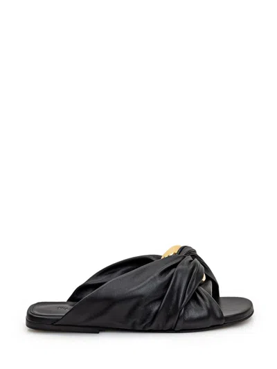 Jw Anderson Corner Chain-embellished Gathered Leather Slides In Black
