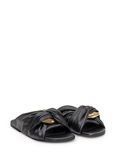 Jw Anderson Corner Chain-embellished Gathered Leather Slides In Black