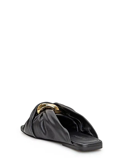 Jw Anderson Corner Chain-embellished Gathered Leather Slides In Black