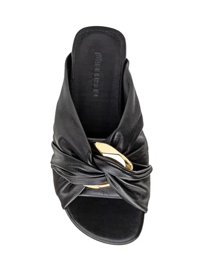 Jw Anderson Corner Chain-embellished Gathered Leather Slides In Black