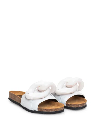 Jw Anderson J. W.anderson Solid Color Leather Sandals With Maxi Chain In White