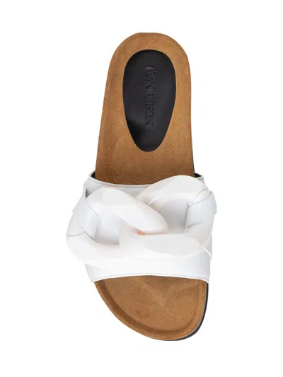 Jw Anderson J. W.anderson Solid Color Leather Sandals With Maxi Chain In White