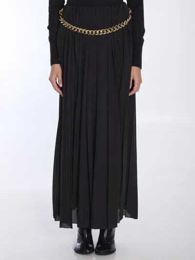 Balenciaga Black Long Pleaded Skirt With Belt In Tech Fabric Woman In Black