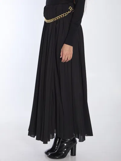 Balenciaga Black Long Pleaded Skirt With Belt In Tech Fabric Woman In Black