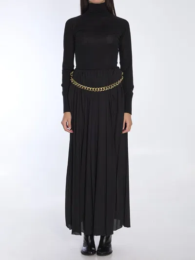 Balenciaga Black Long Pleaded Skirt With Belt In Tech Fabric Woman In Black