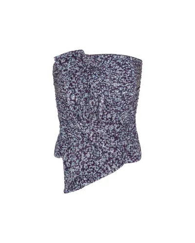 Rotate Birger Christensen Rotate Cropped Ruffle Strapless Top In Purple