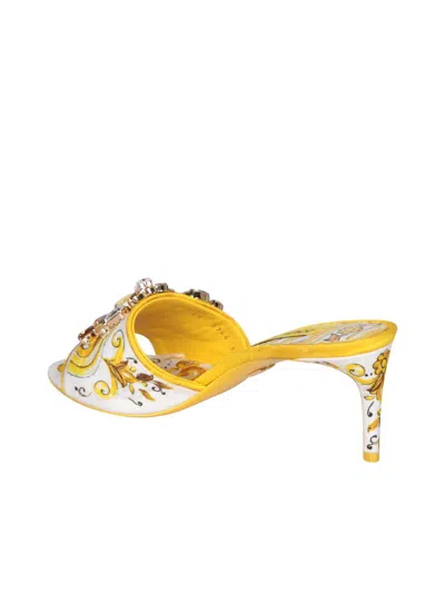 Dolce & Gabbana Keira 60 Majolica Print Crystal Embellished Mules In Yellow