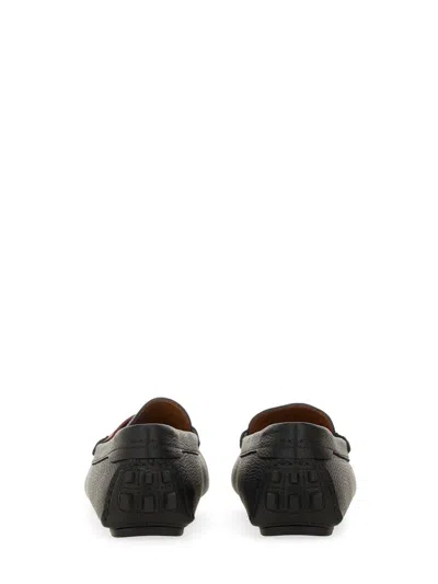 Bally Textured Leather Driver Loafers With Contrast Stripe In Black