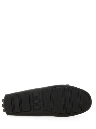 Bally Textured Leather Driver Loafers With Contrast Stripe In Black