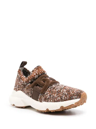 Tod's Slip-on Sneakers Featuring Knitted Upper In Brown