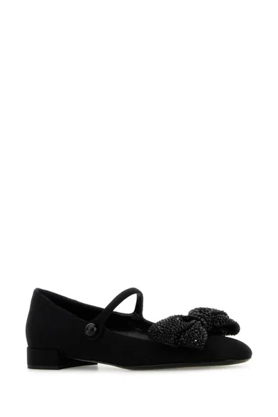 Valentino Crystal Bow Mary Jane Ballerina Flats In Black