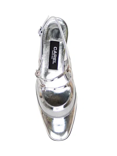Carel Paris Silver Pêche Night Leather Mary Jane Pumps In Silver