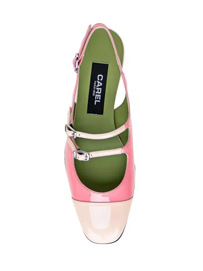 Carel Paris 'abricot' Pink Slingback Mary Janes With Contrasting Toe In Pink