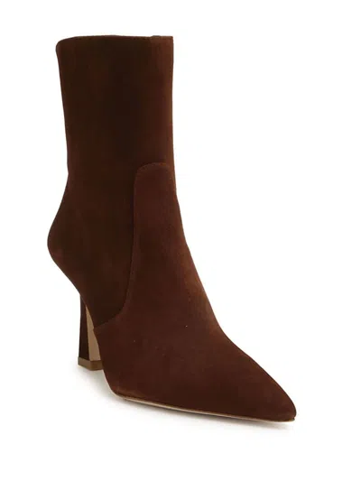 Stuart Weitzman Pointed Toe Kitten Heel Ankle Boots In Brown