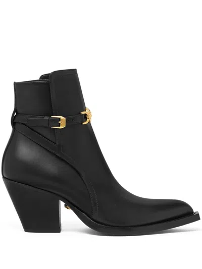 Versace Leather Ankle Boots In Black