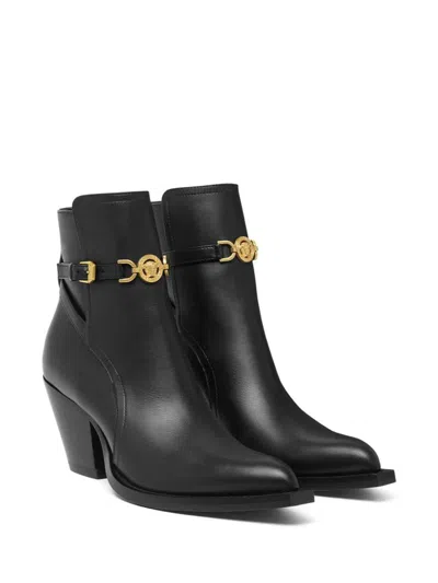 Versace Leather Ankle Boots In Black