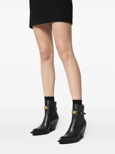 Versace Leather Ankle Boots In Black