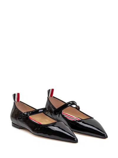 Thom Browne Pointed Thom John Flat In Soft Patent Leather In Black
