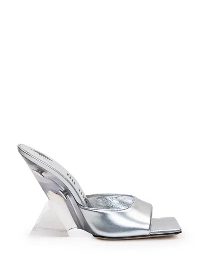 Attico Chic Slip-on Pyramidal Wedge Sandals With 10.5 Cm Heel In Silver