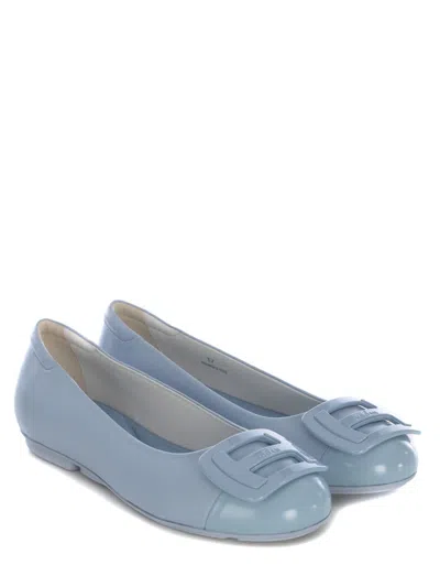 Hogan Leather Ballet Flats In Celeste