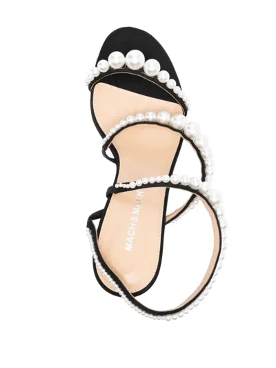 Mach&mach Mach & Mach Sirene Satin Round Toe Pearl Sandals Shoes In Black