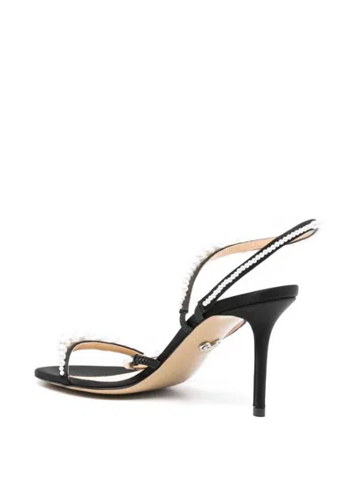 Mach&mach Mach & Mach Sirene Satin Round Toe Pearl Sandals Shoes In Black