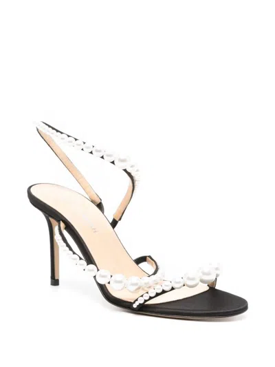 Mach&mach Mach & Mach Sirene Satin Round Toe Pearl Sandals Shoes In Black