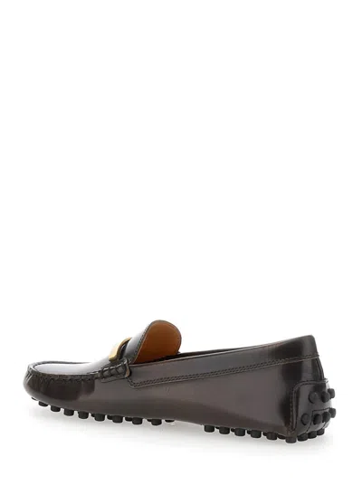 Shop Tod's 'gommino' Brown Loafers With Engraved Logo In Leather Woman