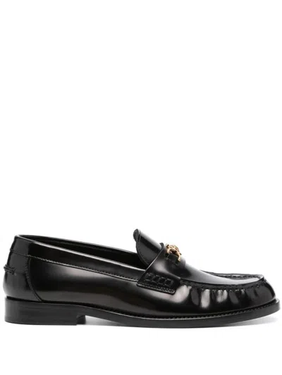 Versace Medusa Chain Leather Loafers In Black