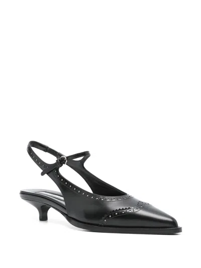 Miu Miu Women Leather Brogue Slingback T-strap Pumps In Black