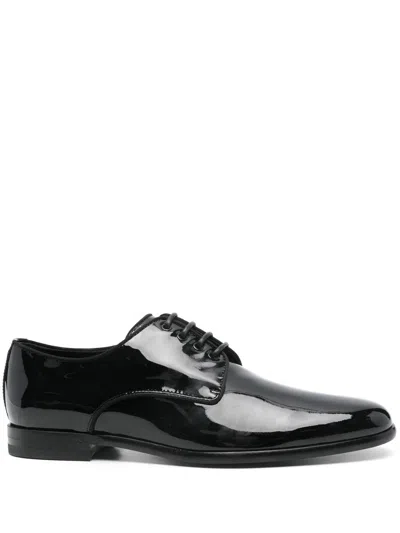 Dolce & Gabbana Black Leather Raffaello Lace-up Shoes In Black