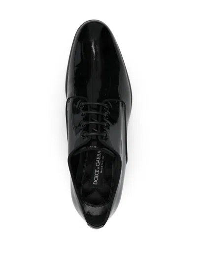 Dolce & Gabbana Black Leather Raffaello Lace-up Shoes In Black