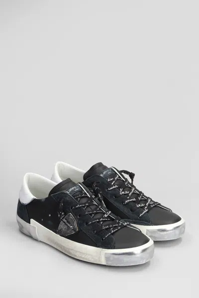 Philippe Model Round Toe Leather Low Top Sneakers In Black
