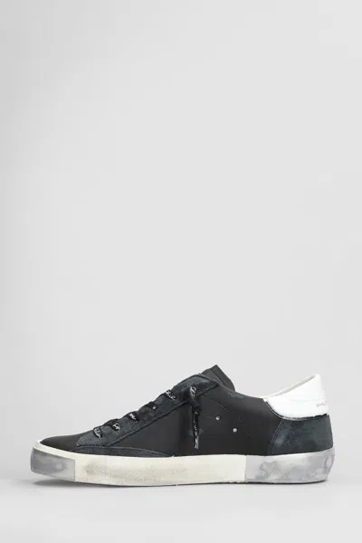 Philippe Model Round Toe Leather Low Top Sneakers In Black